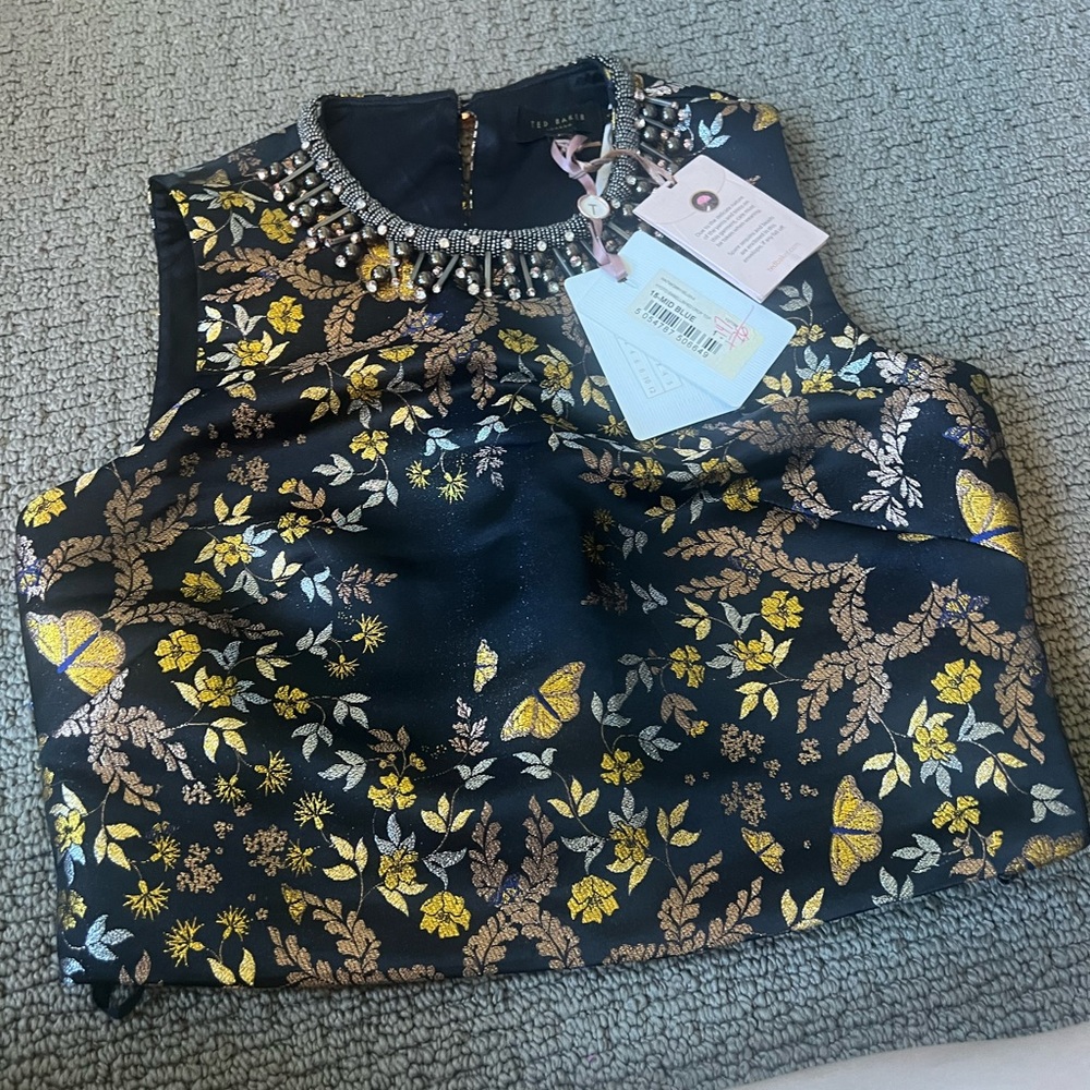 Ted Baker Black and Yellow Floral cropped top